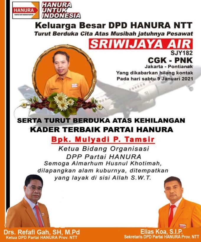 Tragedi Jatuhnya Pesawat Sriwijaya Air SJ 182, Meninggalkan Luka yang Mendalam di Partai Hanura