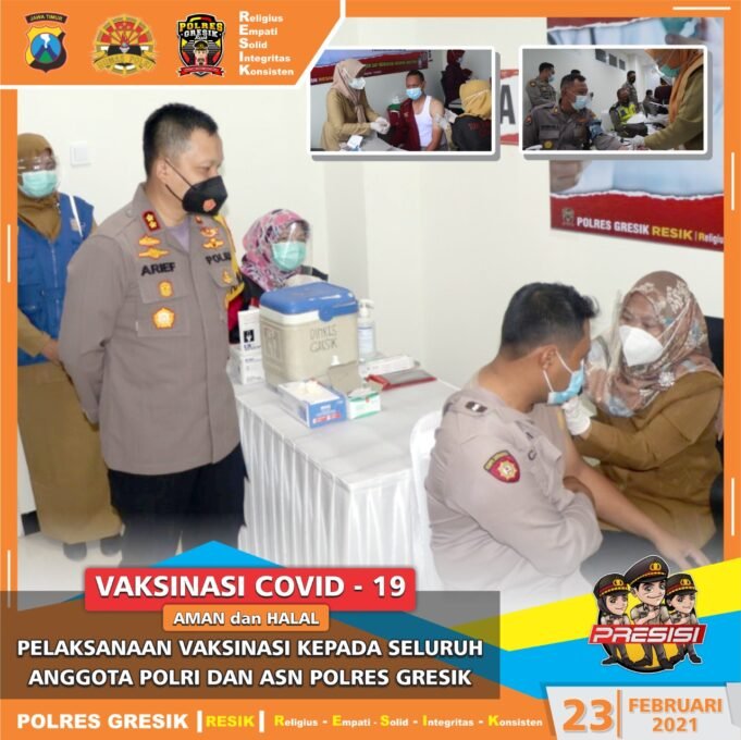 Anggota Polres Gresik Menerima Vaksinasi Covid-19 Secara Serentak
