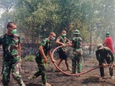 Kebakaran Lahan di Jalan Kuantan Tanjungpinang, Personil Kodim 0315/Bintan Berjibaku Ikut Padamkan Api