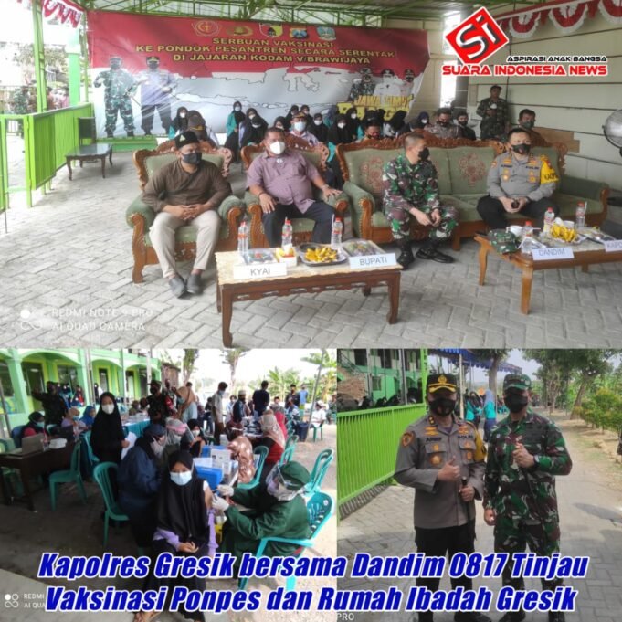 Kapolres Gresik bersama Dandim 0817/ Gresik Tinjau Vaksinasi Ponpes dan Rumah Ibadah Gresik