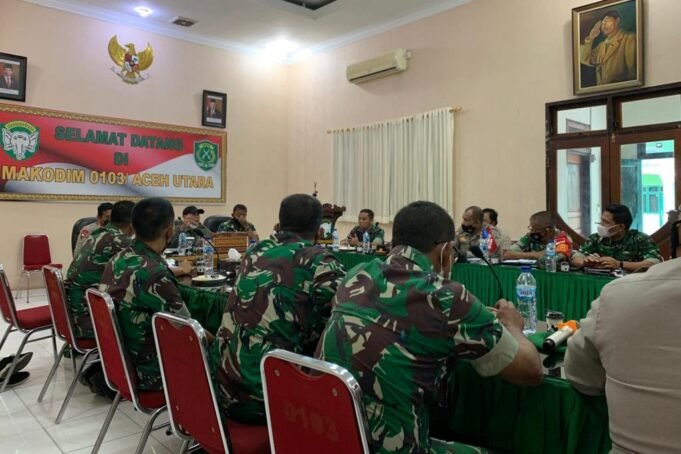 Menekan Penyebaran Virus Covid 19, Kodim 0103/Aceh Utara Gelar Rapat Koordinasi Kegiatan Operasi Yustisi