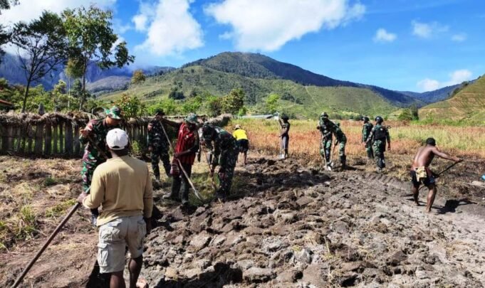Manunggal Bersama Rakyat, Satgas 412 Kostrad Olah Lahan Perkebunan Guna Tingkatkan Ekonomi Masyarakat