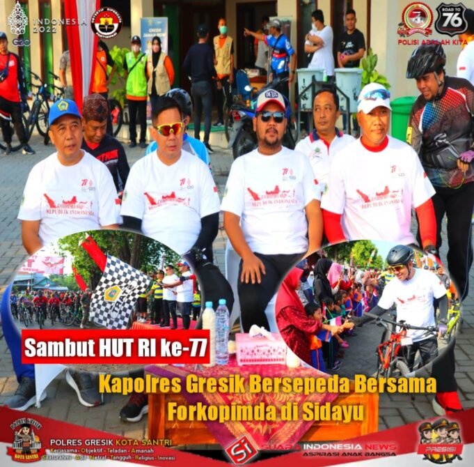 Sambut HUT RI ke 77, Kapolres Gresik Bersepeda Bersama Forkopimda di Sidayu