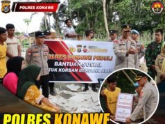 Polres Konawe Salurkan Bantuan Sosial untuk Korban Bencana Alam di Konawe