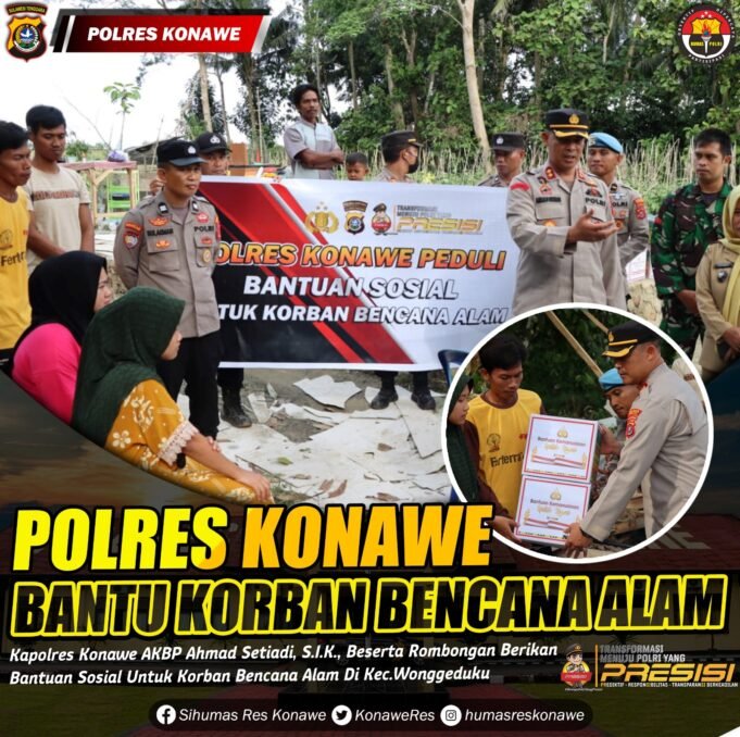 Polres Konawe Salurkan Bantuan Sosial untuk Korban Bencana Alam di Konawe