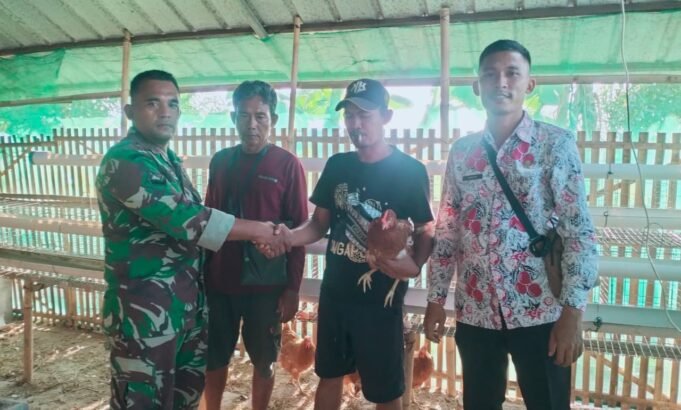 Pemberian Bantuan Ayam Petelur dalam Program TMMD Ke 126 di Desa Longok