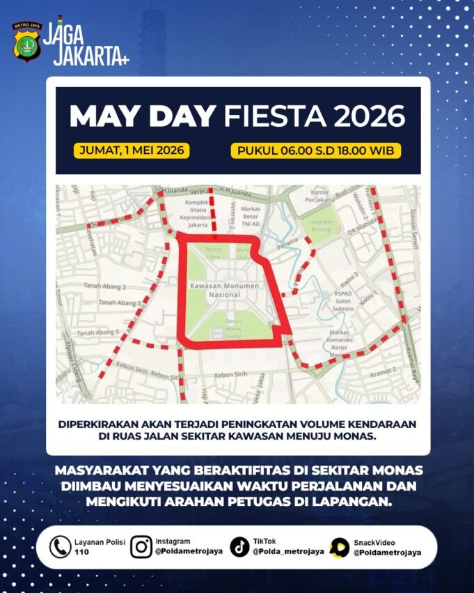 May Day Fiesta 2026 di Monas, Lalu Lintas Diprediksi Meningkat, Polisi Siapkan Rekayasa Situasional