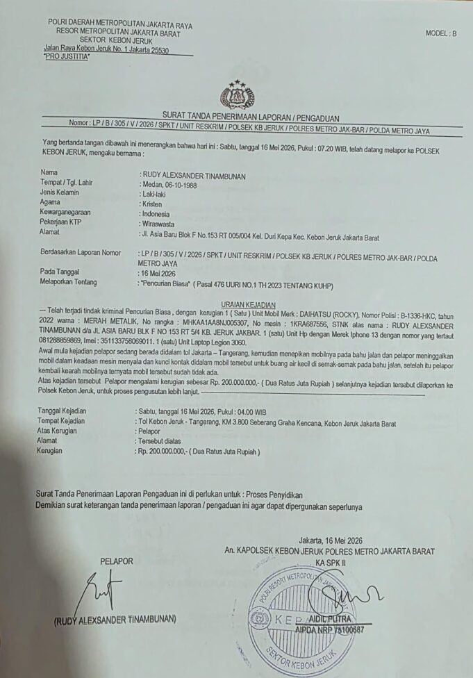 Pelaku Pencurian Mobil Rocky Merah di Tol Km 3,8 Diburu Polisi, Korban Berharap Bisa Tertangkap