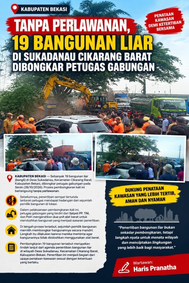 Bangunan Liar di Sukadanau Cikarang Barat Dibongkar