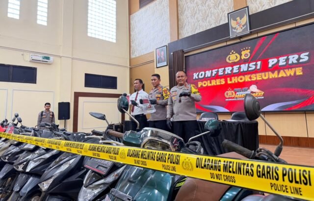 Polres Lhokseumawe Ungkap 12 Tersangka Curanmor dan Penadahan, 21 Sepeda Motor Disita
